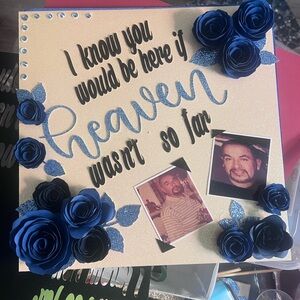 Graduation cap cover Decorative Memorial Canvas with Blue Roses